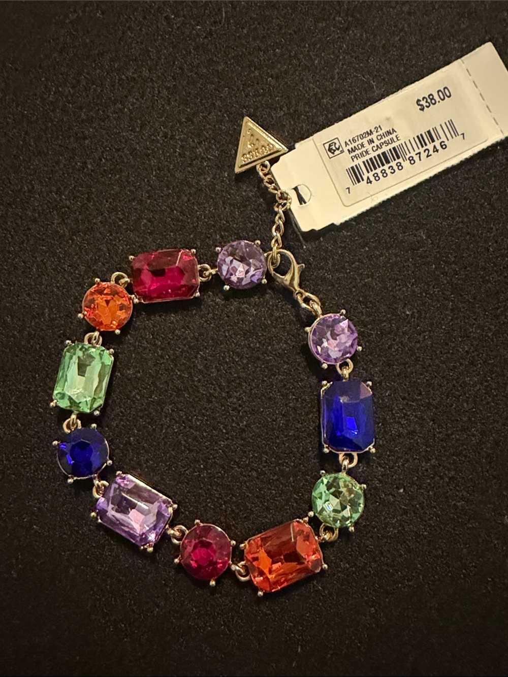 Guess Multicolor Crystal Bracelet with Gold Chain